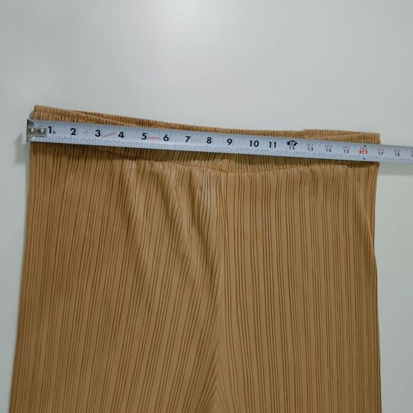 Elegant Pleated Straight Leg Pants in Beige Ribbed Stretchy Trousers Size XL - Picture 3 of 8
